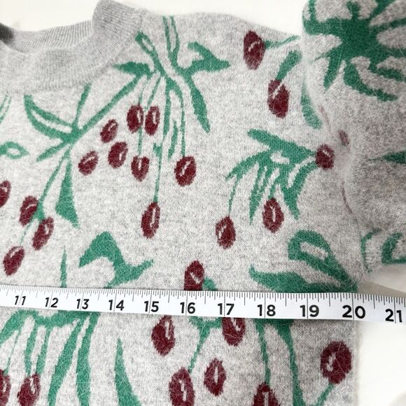 Womens Knit Sweater Gray Green Red Berry Tree Print Long Sleeve Pullover Size S? - Picture 6 of 7